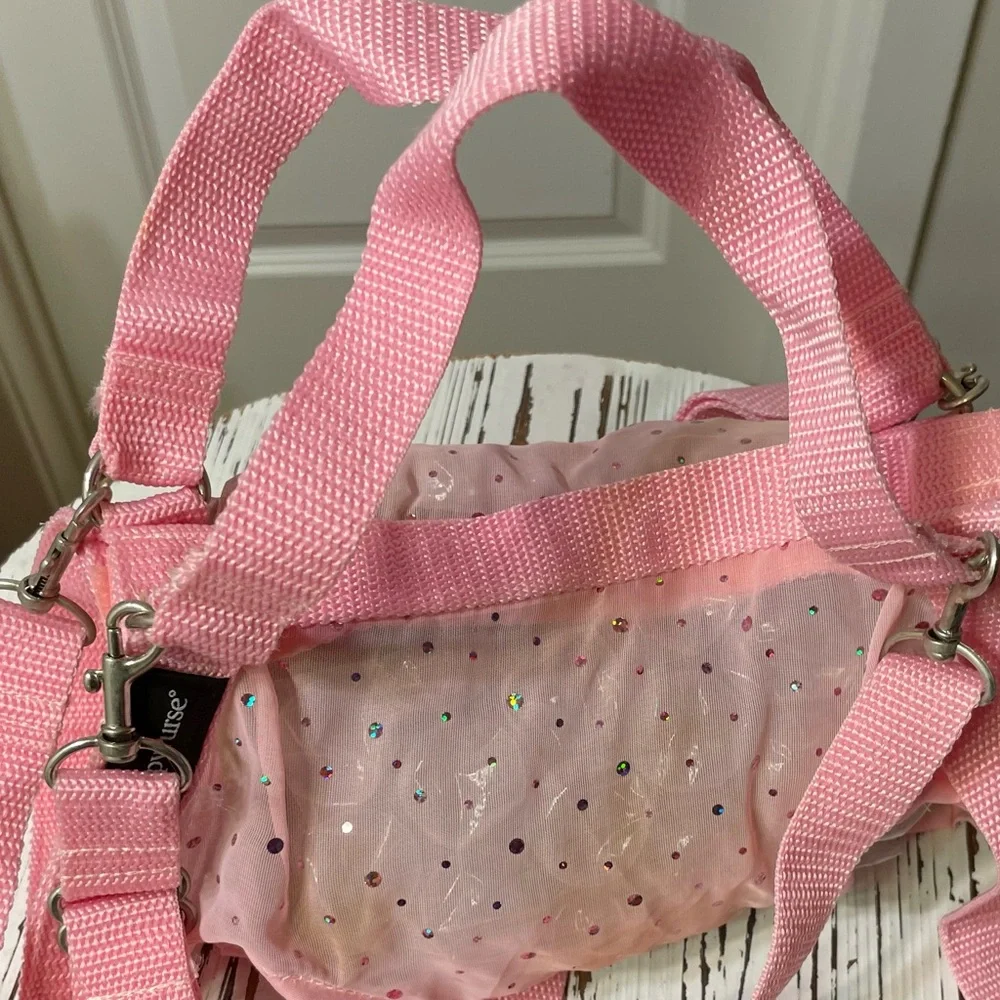Pink with sequin accents Puppy Purse and Harness Large
